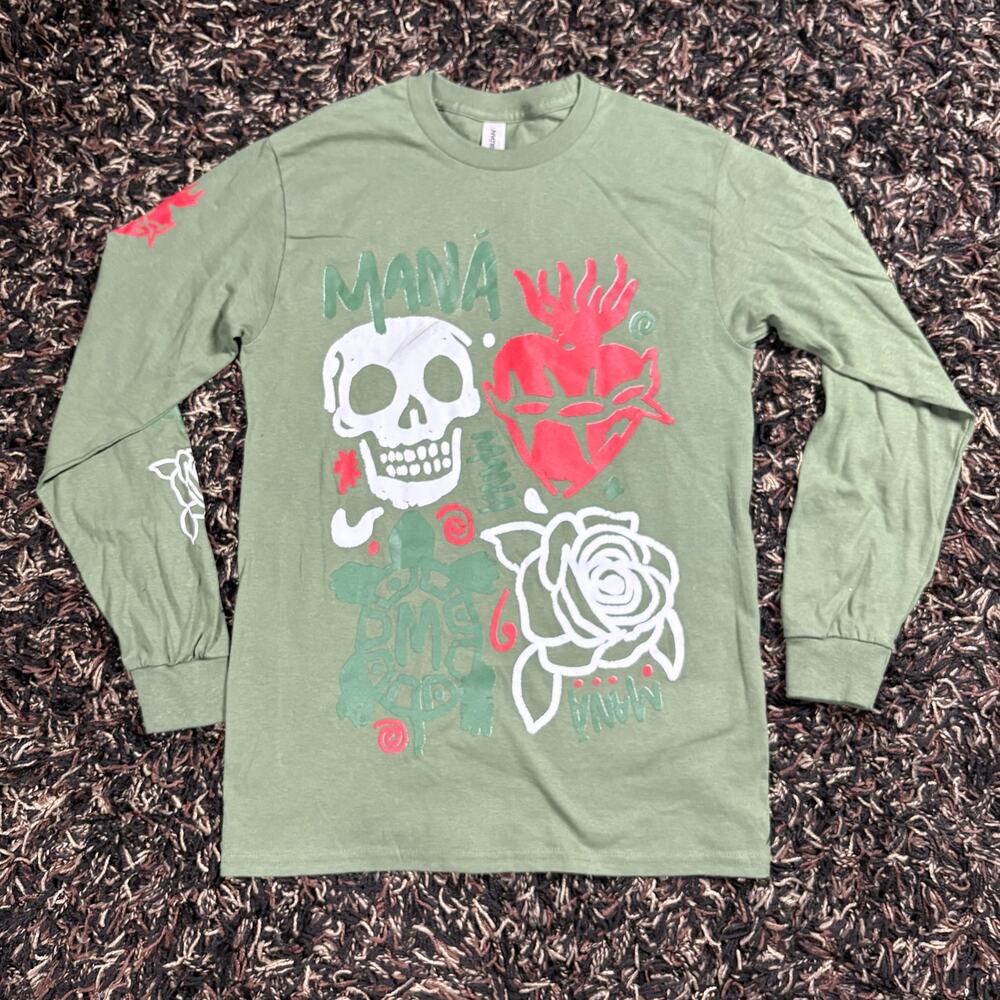 MANA‎ Vivir Sin Aire Tour Green Longsleeve Shirt Sz Small New